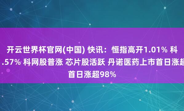 开云世界杯官网(中国) 快讯:恒指高开1.01% 科指涨1.57% 科网股普涨 芯片股活跃 丹诺医药上市首日涨超98%