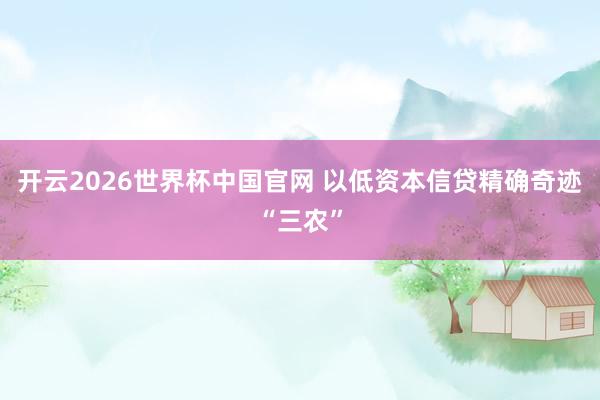 开云2026世界杯中国官网 以低资本信贷精确奇迹“三农”