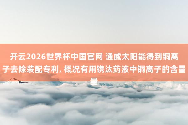 开云2026世界杯中国官网 通威太阳能得到铜离子去除装配专利, 概况有用镌汰药液中铜离子的含量