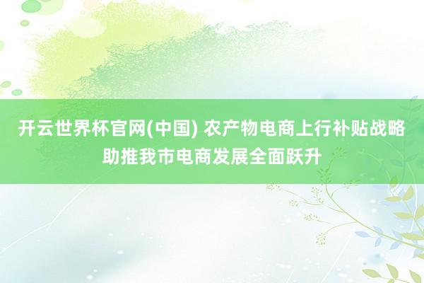 开云世界杯官网(中国) 农产物电商上行补贴战略助推我市电商发展全面跃升