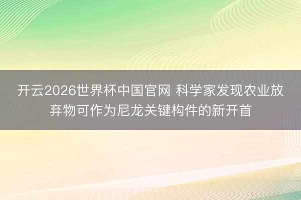 开云2026世界杯中国官网 科学家发现农业放弃物可作为尼龙关键构件的新开首